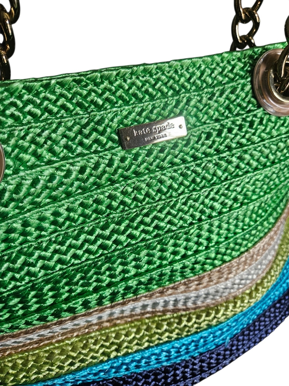 kate spade New York Chelsea Market Straw Tote with Gold Chain Handles NWOT - Picture 3 of 5